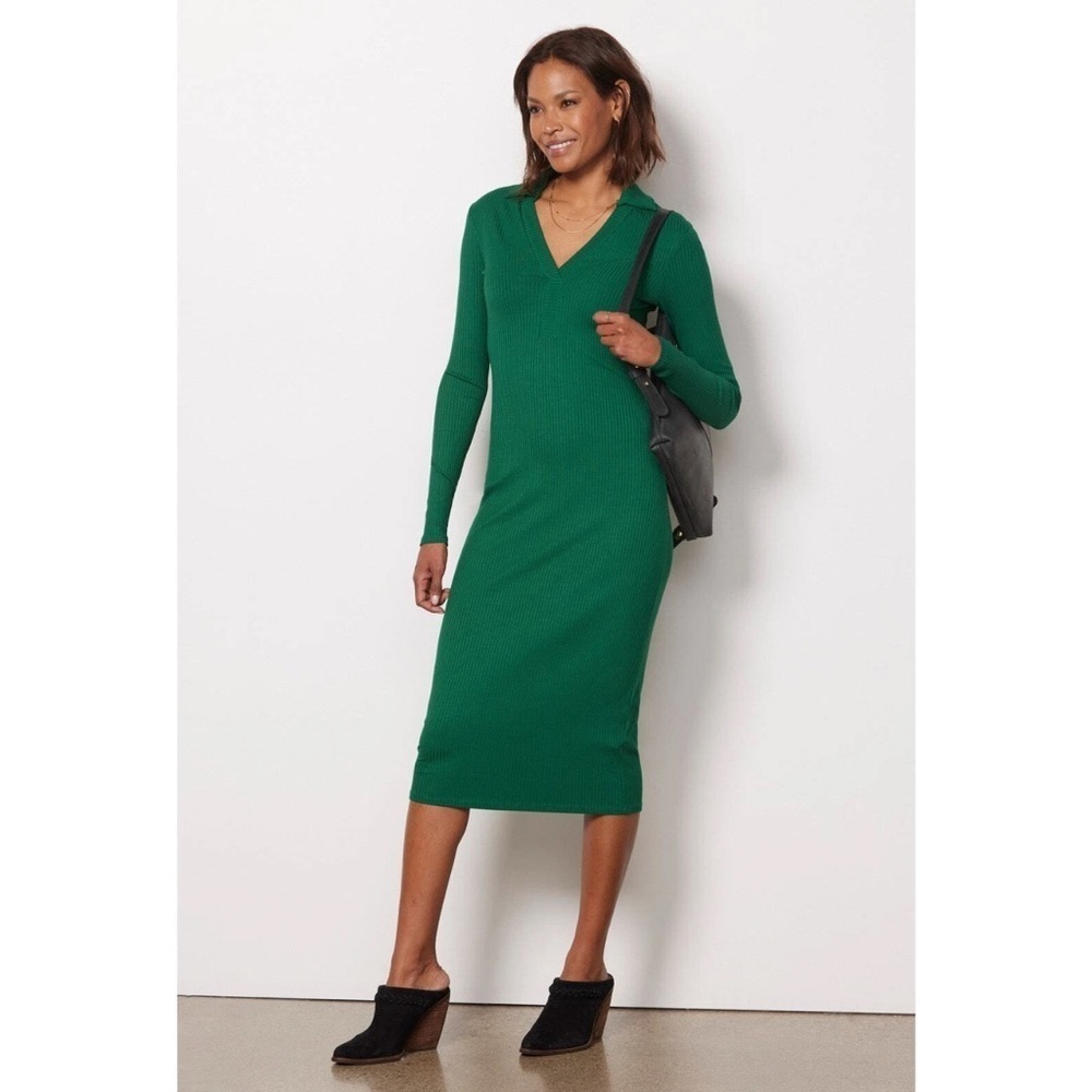 Enza Costa Green Ribbed Long Sleeve Sheath Dress